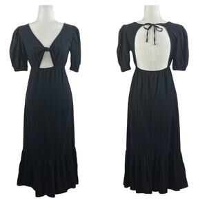 The Frolic Maternity Black Cut Out Back Ruffle Midi Dress Size 2 Puff Sleeve